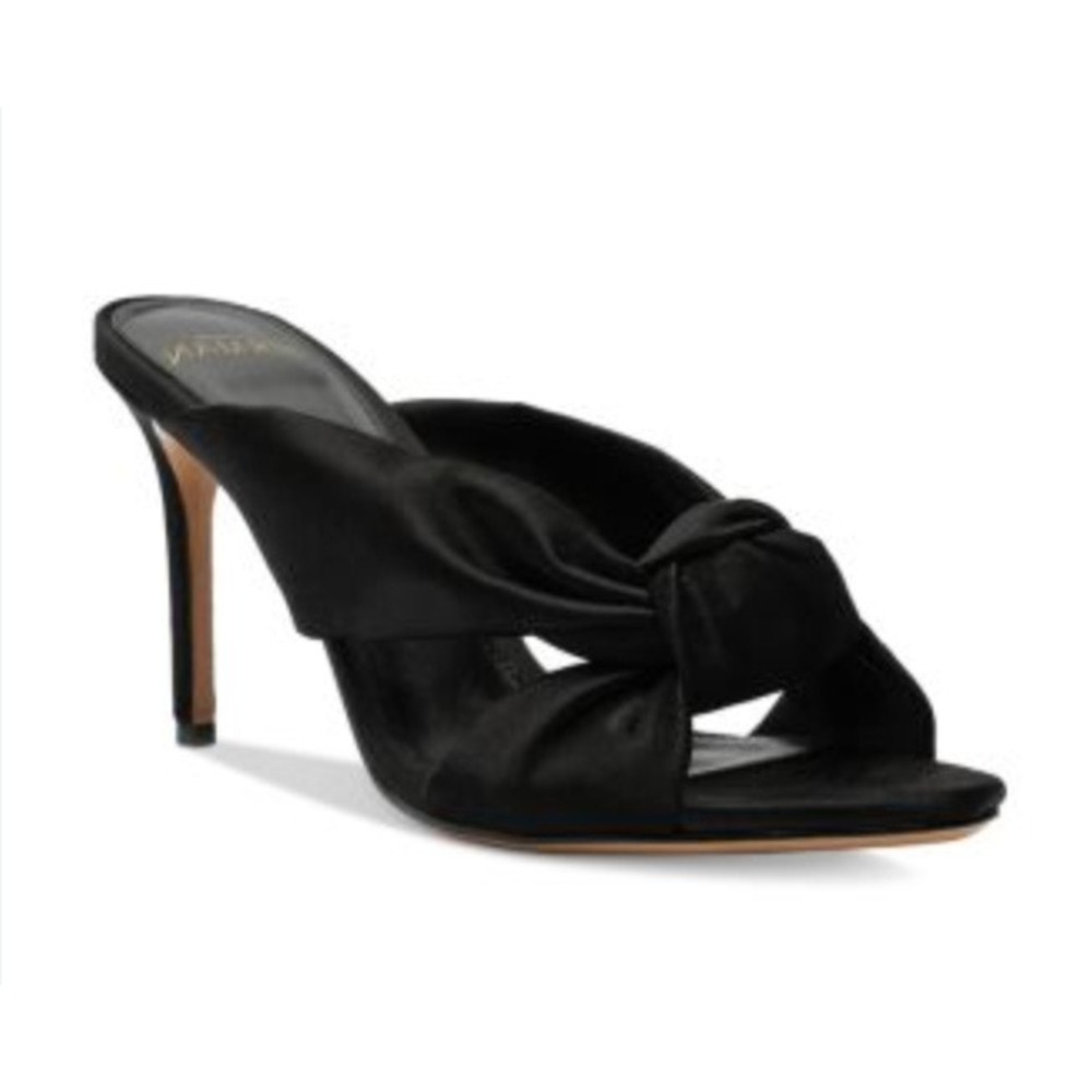 Alexandre Birman Kacey 85 Black Satin Mule Heels Knot Detail Stiletto 39.5 US 9